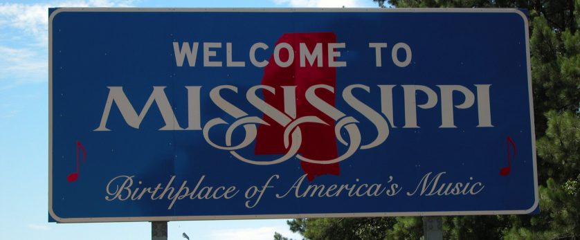 Mississippi state sign located on Interstate 20