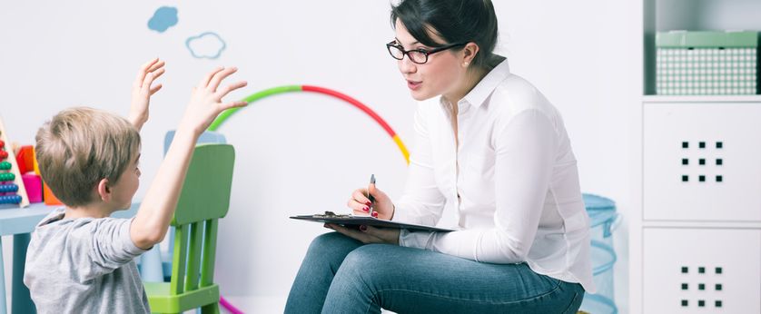 psychologist working with a child